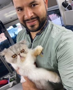 Persian cat Pippin with Daniel